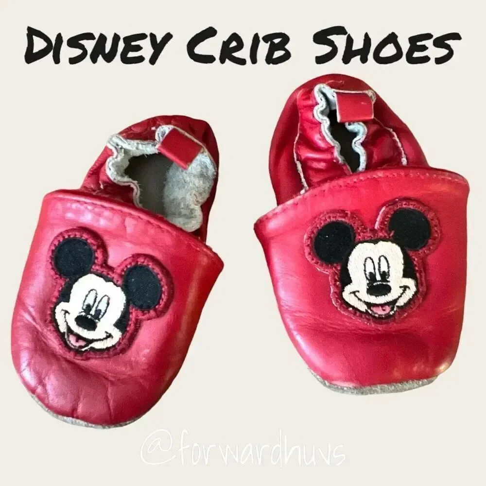 Disney Store Vintage Mickey Mouse Leather Crib Shoes Slippers 6-12 mo